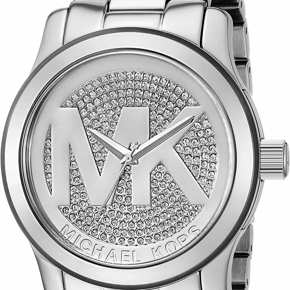 MICHAEL KORS MK5544 Runway Silver Pave Stainless Steel Logo Unisex Watch